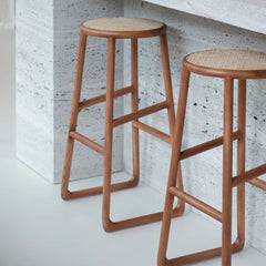 FURNIFIED Bar Stool Amiens Walnut Rattan 76cm