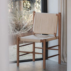 FURNIFIED Dining Chair Charly Walnut Natural Rattan