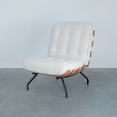 FURNIFIED Armchair Domerat Ash Wood White Terry Fabric