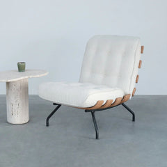 FURNIFIED Armchair Domerat Ash Wood White Terry Fabric