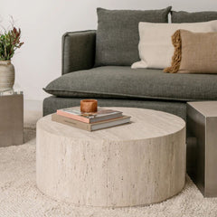 FURNIFIED Dax Coffee Table Travertine 32cm