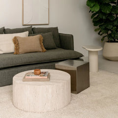 FURNIFIED Dax Coffee Table Travertine 32cm