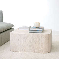 FURNIFIED Alba Coffee Table Travertine 40cm