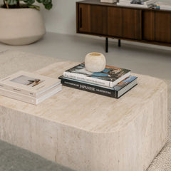 FURNIFIED Alba Coffee Table Travertine 40cm