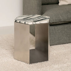 FURNIFIED Marble Coffee Table Steel Marble