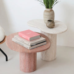 FURNIFIED Side Table Canberra Travertine 60cm