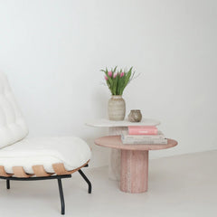 FURNIFIED Side Table Canberra Travertine 60cm