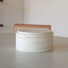 FURNIFIED Storage Bowl White Travertine 25cm