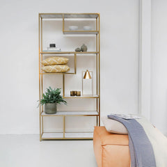 FURNIFIED Shelving Unit Emily White Marble Brass 219cm