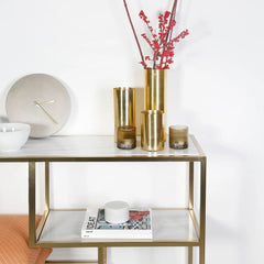 FURNIFIED Shelving Unit Evita White Marble Brass Metal 112cm