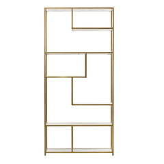 FURNIFIED Shelving Unit Emily White Marble Brass 219cm