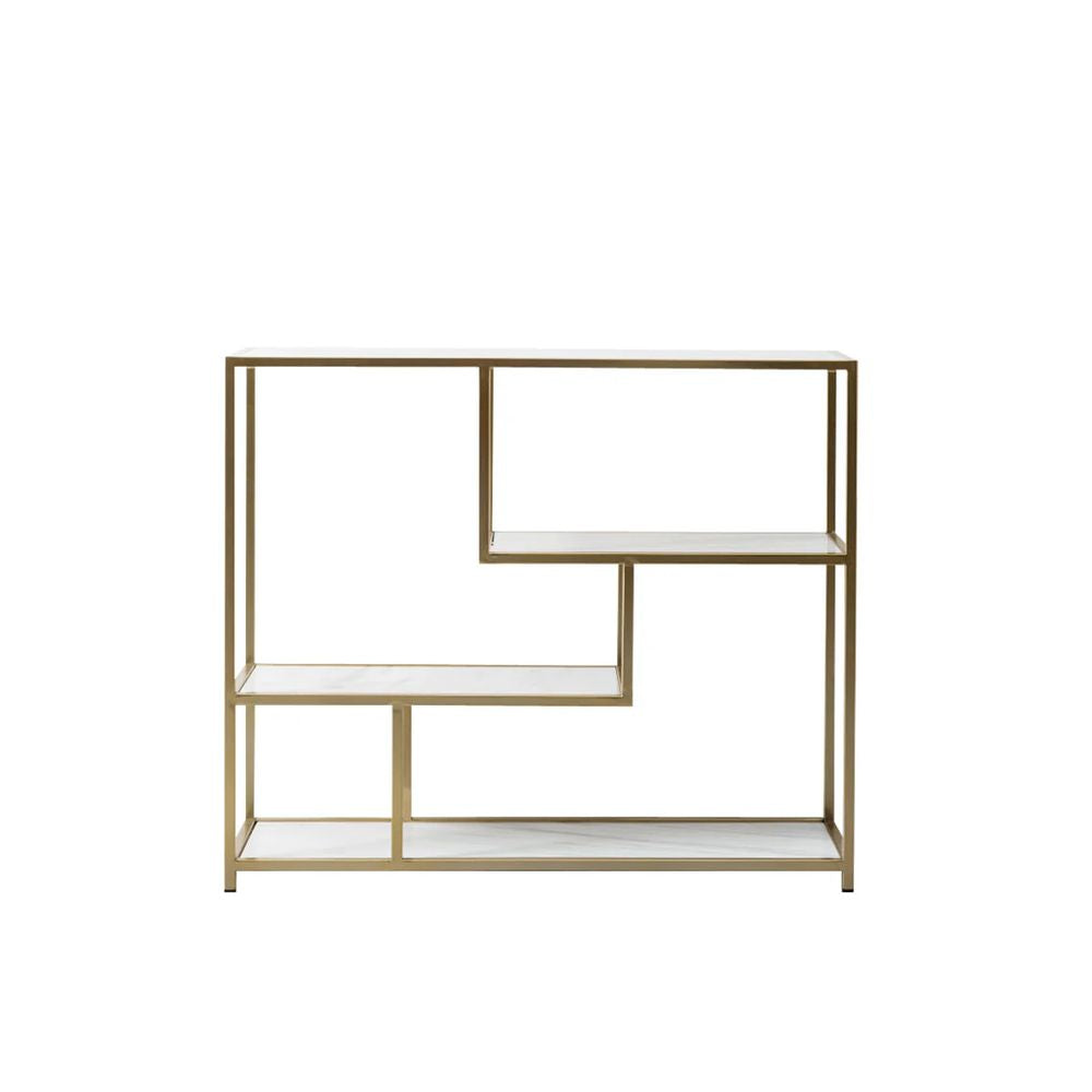 FURNIFIED Shelving Unit Evita White Marble Brass Metal 112cm