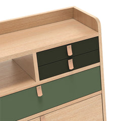 HARTO Desk Secretary Gaston Oak Large Green Drawer & 2 Black Drawers 60cm