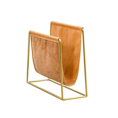 FURNIFIED Magazine Holder Blizz Metal Cognac Leather