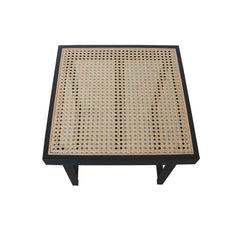 FURNIFIED Side Table Maeva Black Wood Rattan 45cm