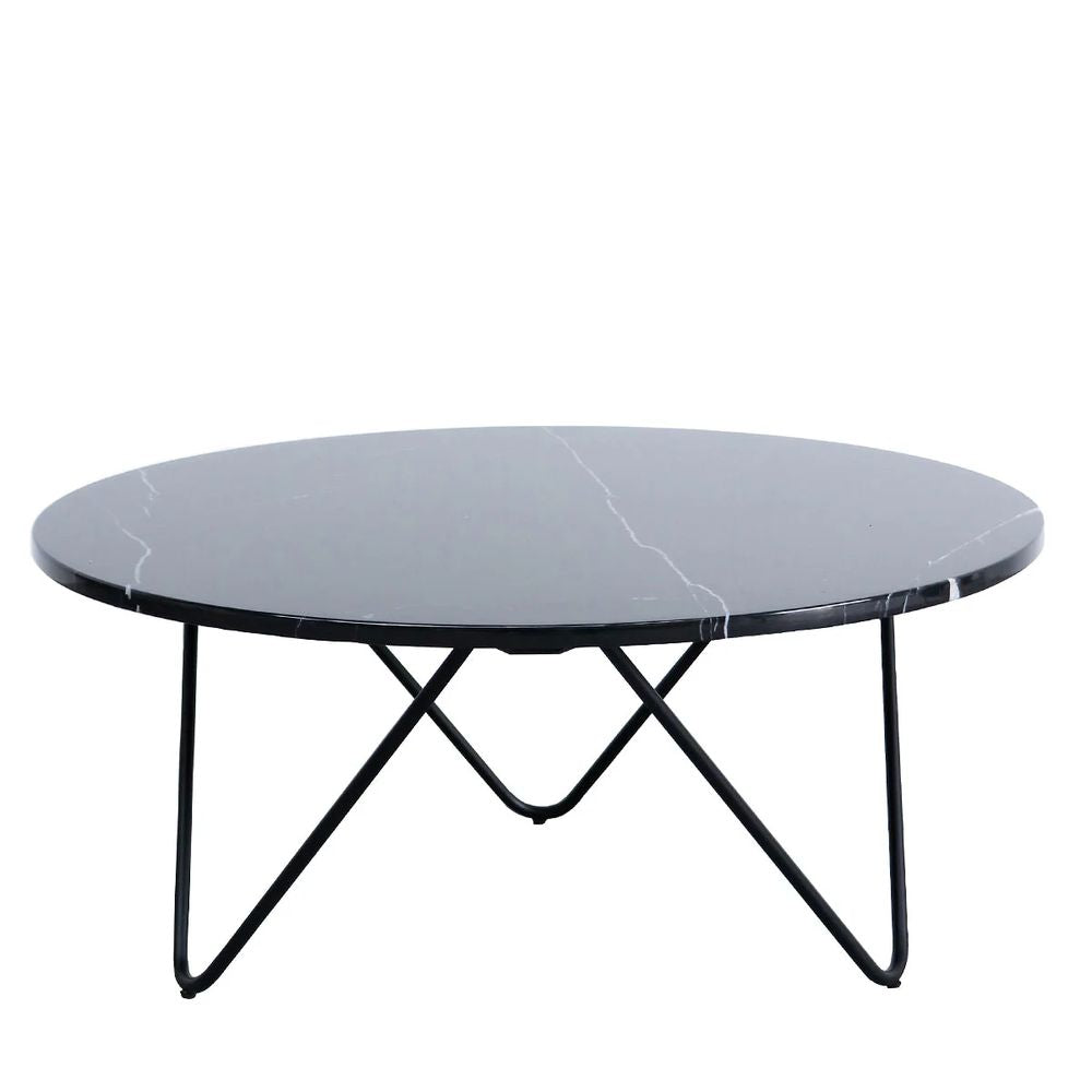 FURNIFIED Coffee Table Kay Black Marble 80cm