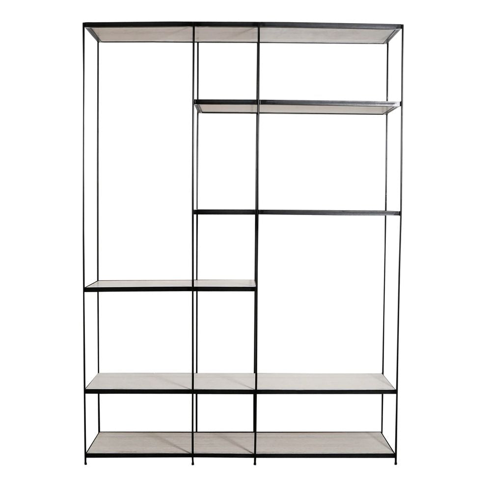 FURNIFIED Shelving Unit Berlin Marble Black Metal 215cm