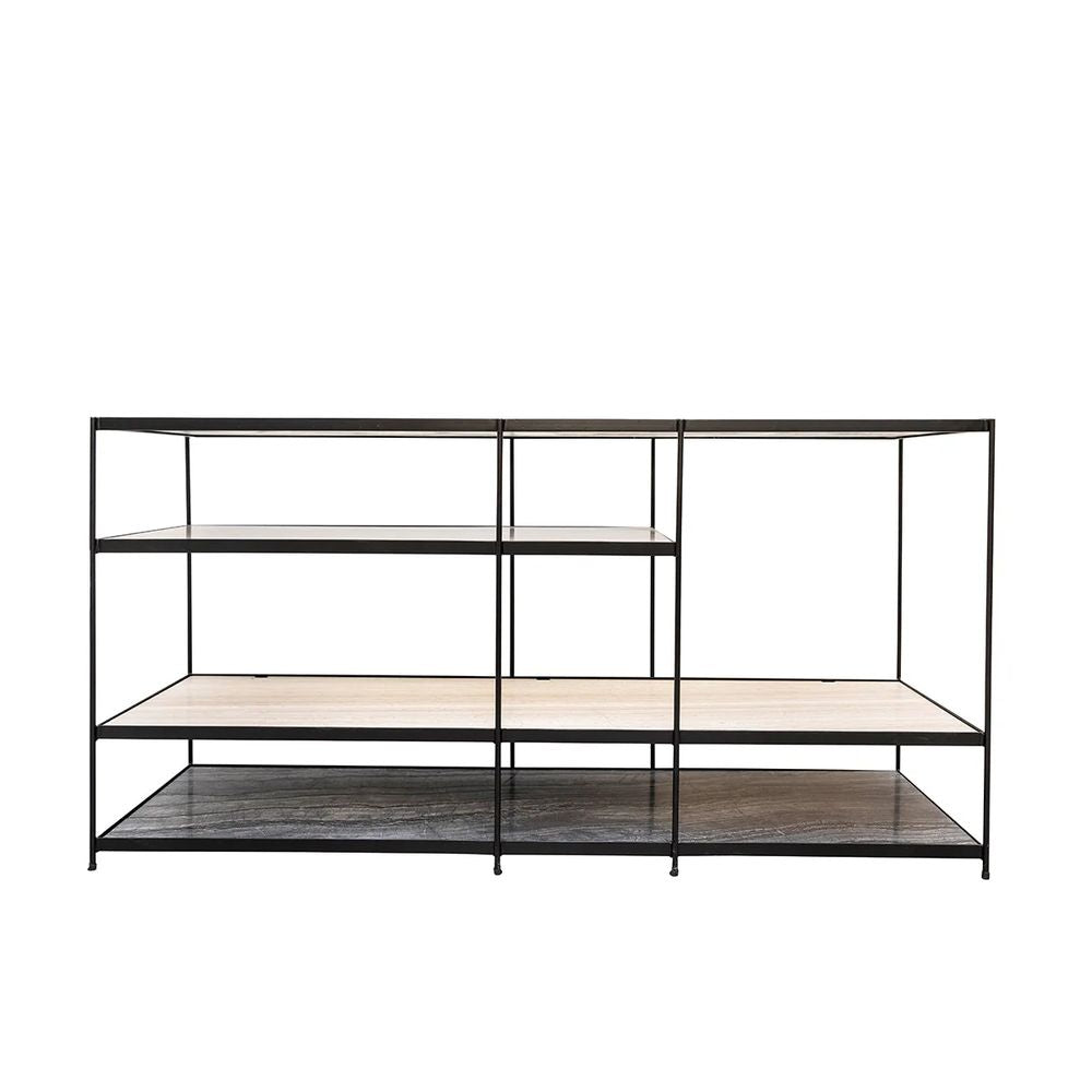 FURNIFIED Shelving Unit Berlin Marble Black Metal 150cm