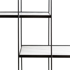 FURNIFIED Shelving Unit Berlin Marble Black Metal 215cm