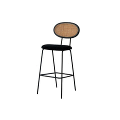 FURNIFIED Bar Stool Dublin Black Velvet Rattan 73cm