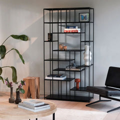 FURNIFIED Shelving Unit Celine Black Metal 196cm