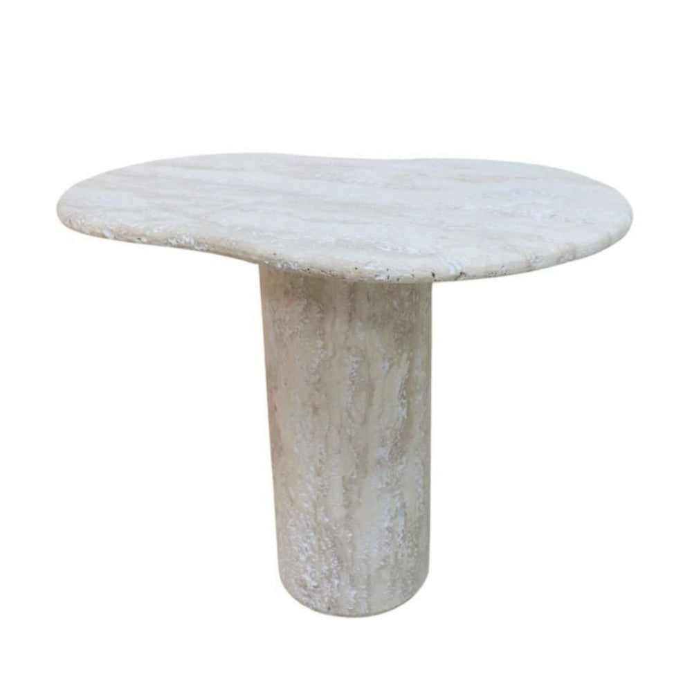 FURNIFIED Side Table Orleans White Travertine 65cm