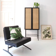 FURNIFIED Storage Cabinet Webbing Black Wood Rattan 155cm