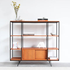 FURNIFIED Shelving Unit Julio Metal Teak 150cm