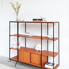 FURNIFIED Shelving Unit Julio Metal Teak 150cm