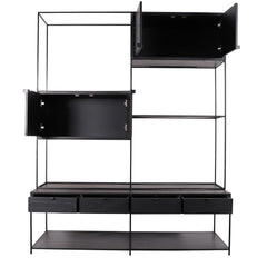 FURNIFIED Wall Cabinet Florentin Metal Black Wood 200cm