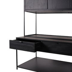 FURNIFIED Wall Cabinet Florentin Metal Black Wood 200cm