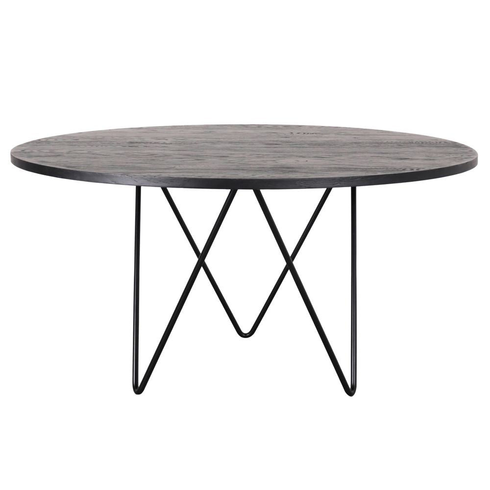 FURNIFIED Dining Table Round Black Wood Ø150cm