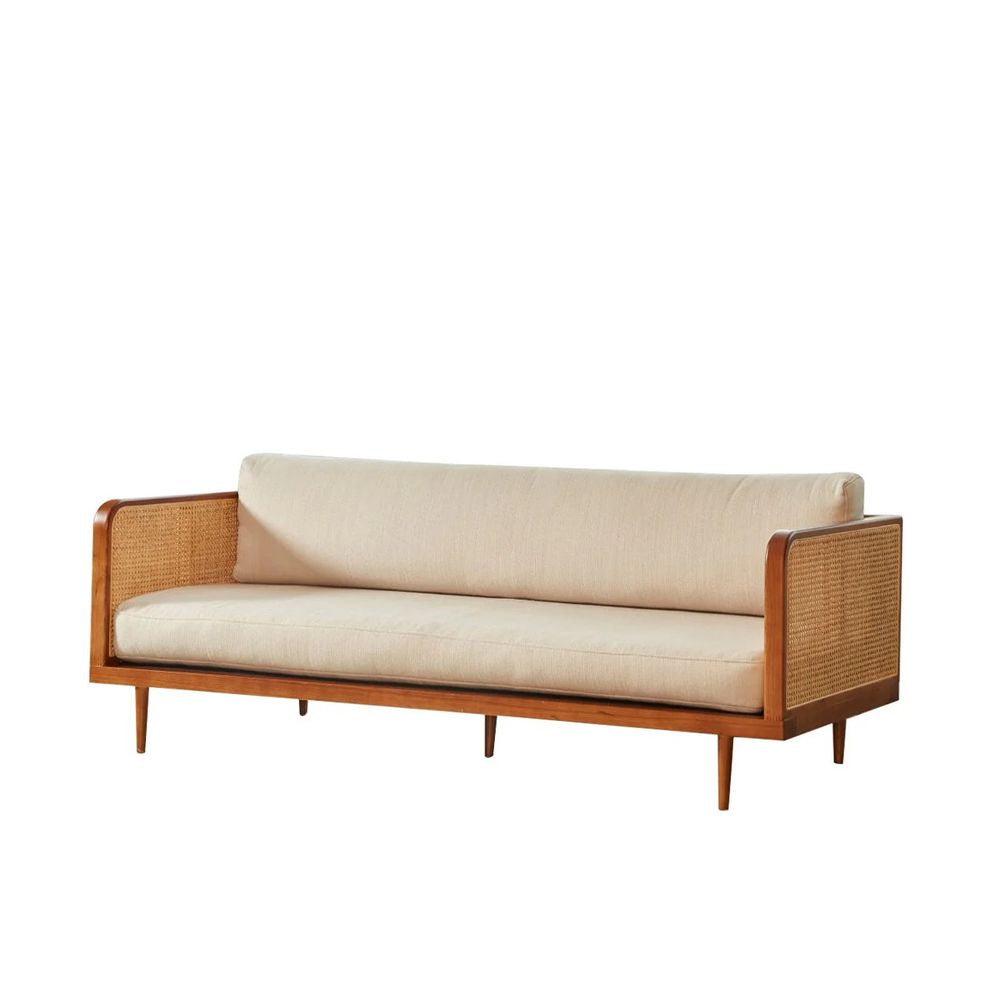 FURNIFIED Sofa Milan Rattan Fabric 190cm