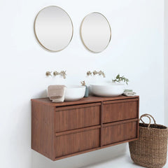 FURNIFIED Bathroom Furniture Set 12 Walnut Porcelain