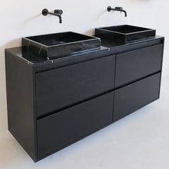 FURNIFIED Bathroom Furniture Set 20 Black Oak Marble