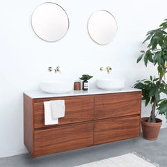 FURNIFIED Bathroom Furniture Set 5 Walnut White Marble Porcelain