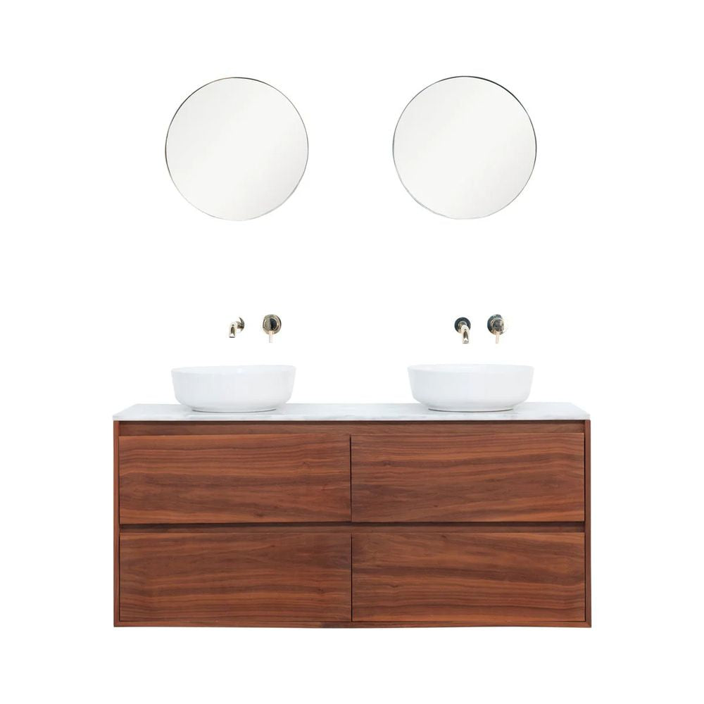 FURNIFIED Bathroom Furniture Set 5 Walnut White Marble Porcelain