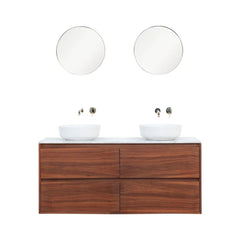 FURNIFIED Bathroom Furniture Set 5 Walnut White Marble Porcelain