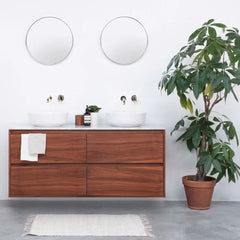 FURNIFIED Bathroom Furniture Set 5 Walnut White Marble Porcelain