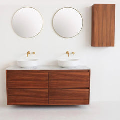 FURNIFIED Bathroom Furniture Set 5 Walnut White Marble Porcelain