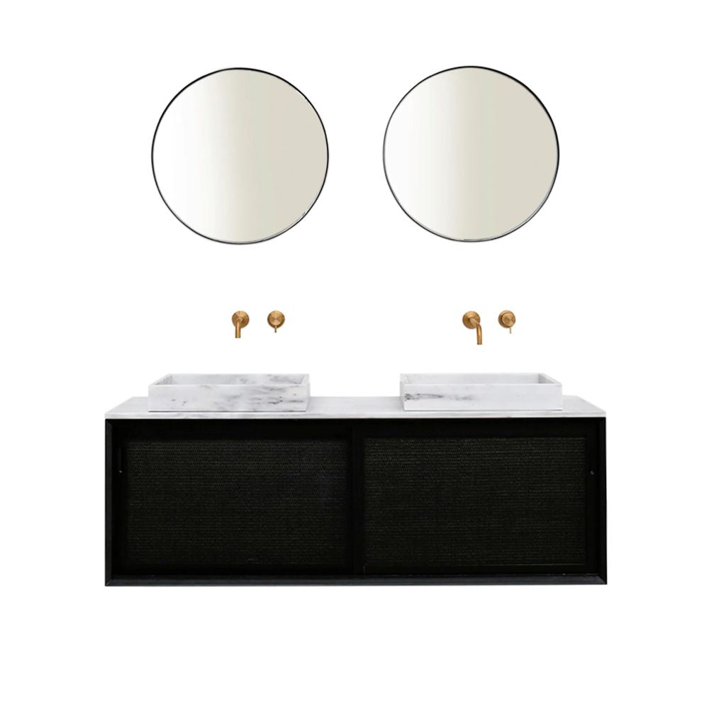 FURNIFIED Bathroom Furniture Set 16 Black Oak White Marble