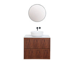 FURNIFIED Bathroom Furniture Set 3 Walnut White Marble