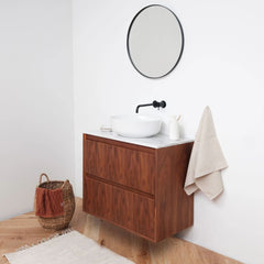 FURNIFIED Bathroom Furniture Set 3 Walnut White Marble