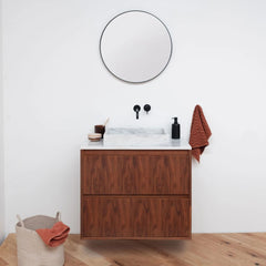 FURNIFIED Bathroom Furniture Set 22 White Marble Walnut