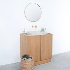 FURNIFIED Bathroom Furniture Set 11 Oak Beige Marble