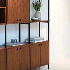 FURNIFIED Wall Cabinet Sarzeau 3 Compartments Black Legs Walnut 190x186cm