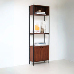 FURNIFIED Wall Cabinet Sarzeau Black Legs Walnut 190x62cm