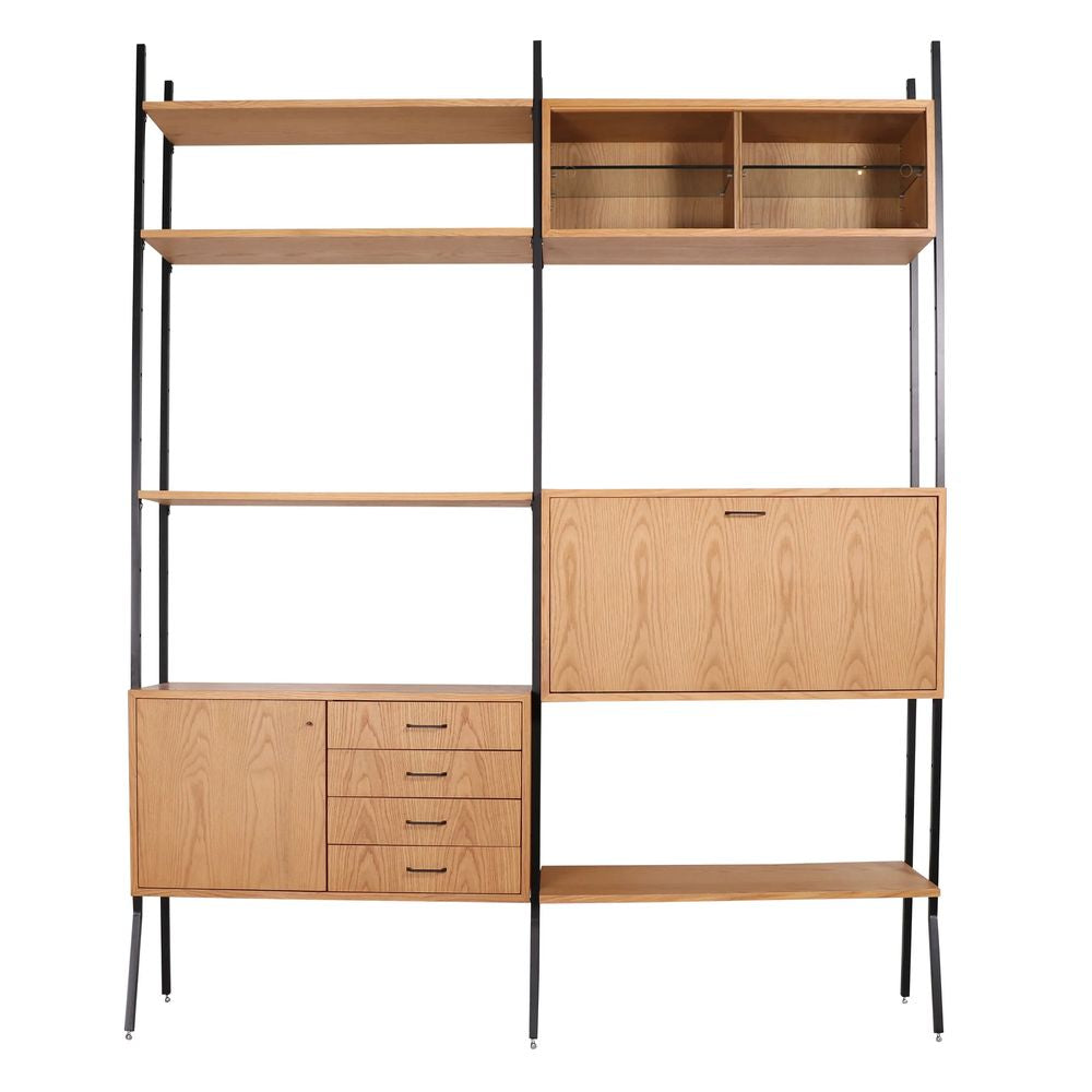 FURNIFIED Shelving Unit Scandinavian Metal Wood 230cm