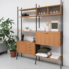 FURNIFIED Shelving Unit Scandinavian Metal Wood 230cm