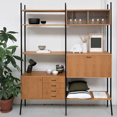 FURNIFIED Shelving Unit Scandinavian Metal Wood 230cm